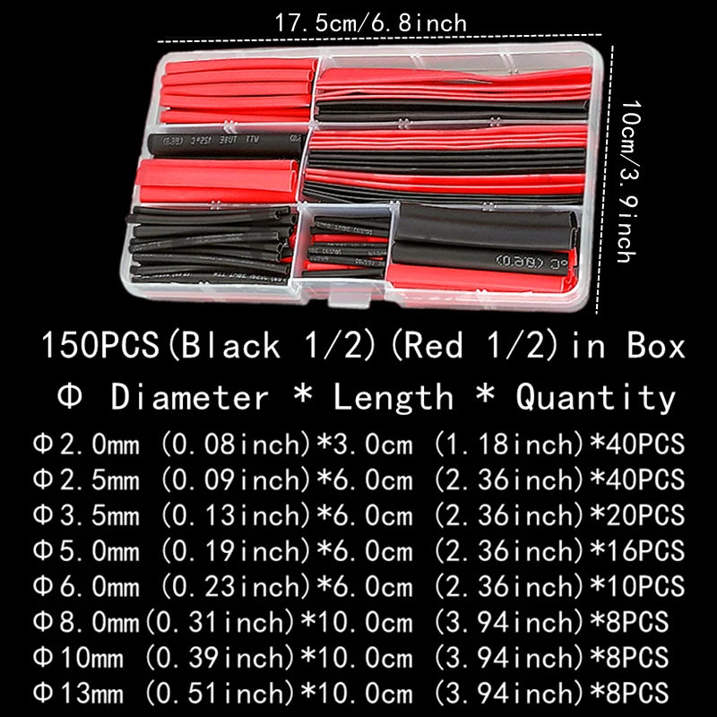 2:1 Times Shrink,Heat Shrink Tube Set,Polyolefin,Insulated Heat Shrinkable Sleeve for Wire Connection and Data Line Protection