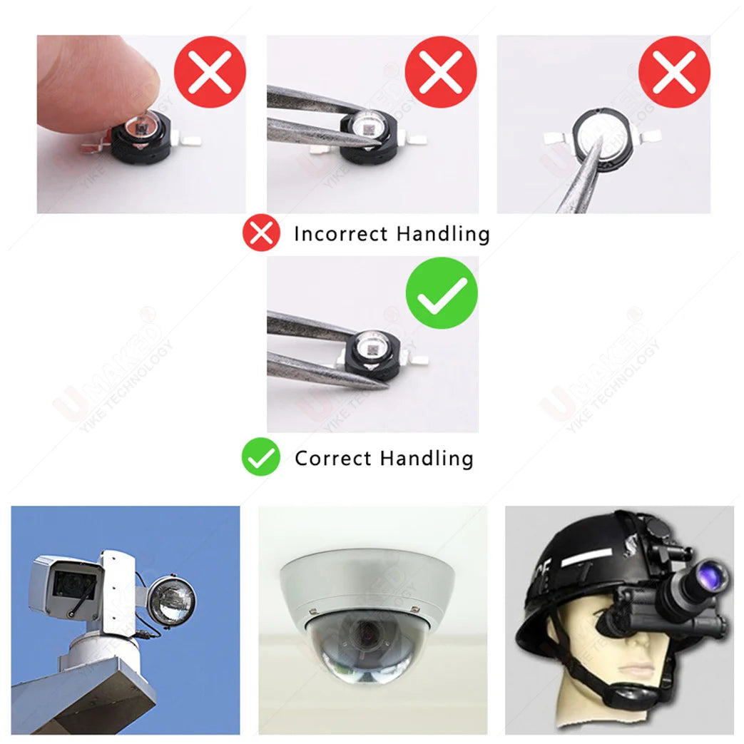 10pcs LED Infrared Red 850nm 940nm 3W High Power LED Chips 60 Degree or 120 Degree LED Beads for Night Camera DIY Lamp Bulbs