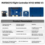 MATEK H743 WING V3 Flight Controller MATEKSYS STM32 H743VIT6 Dual IMU Baro OSD SD Slot for RC FPV DIY Racing Fixed Wing Drones
