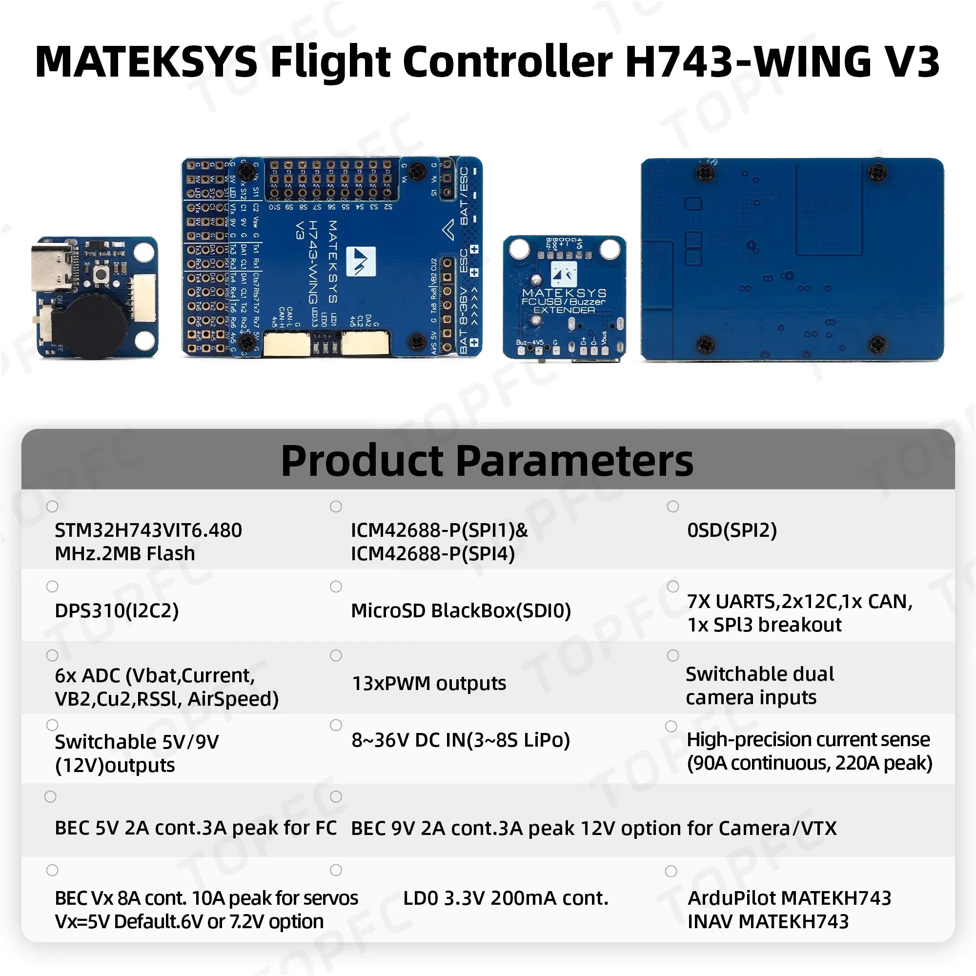 MATEK H743 WING V3 Flight Controller MATEKSYS STM32 H743VIT6 Dual IMU Baro OSD SD Slot for RC FPV DIY Racing Fixed Wing Drones