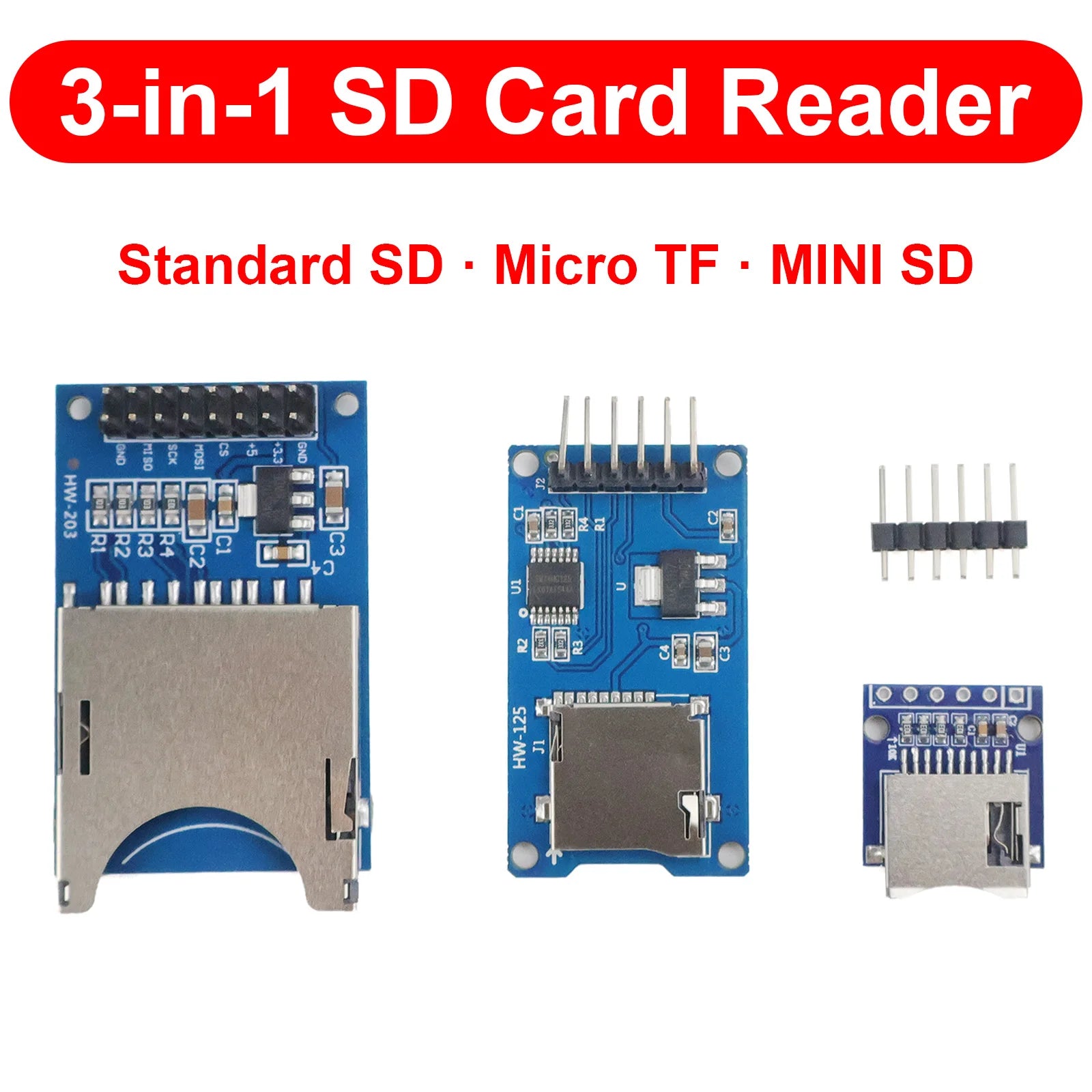 Micro SD Card Reader Module Micro TF / Standard SD / MINI SD SPI Interface Level Shifter 3.3V 5V Data Logger for Arduino ESP32