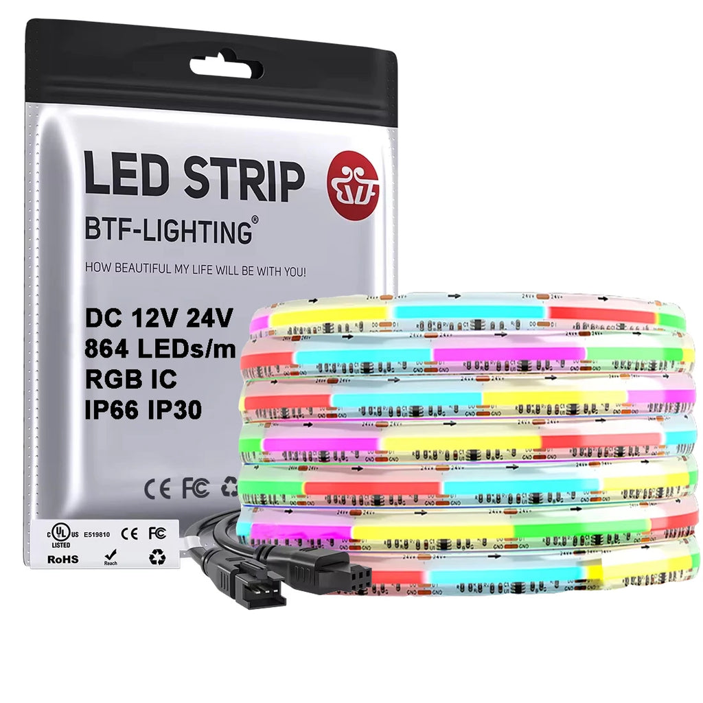 FCOB SPI RGB IC IP66 IP30 LED Strip Light WS2811 Addressable 864 LEDs Full Color DC12V WS2812B Flexible FOB 24V COB Lights