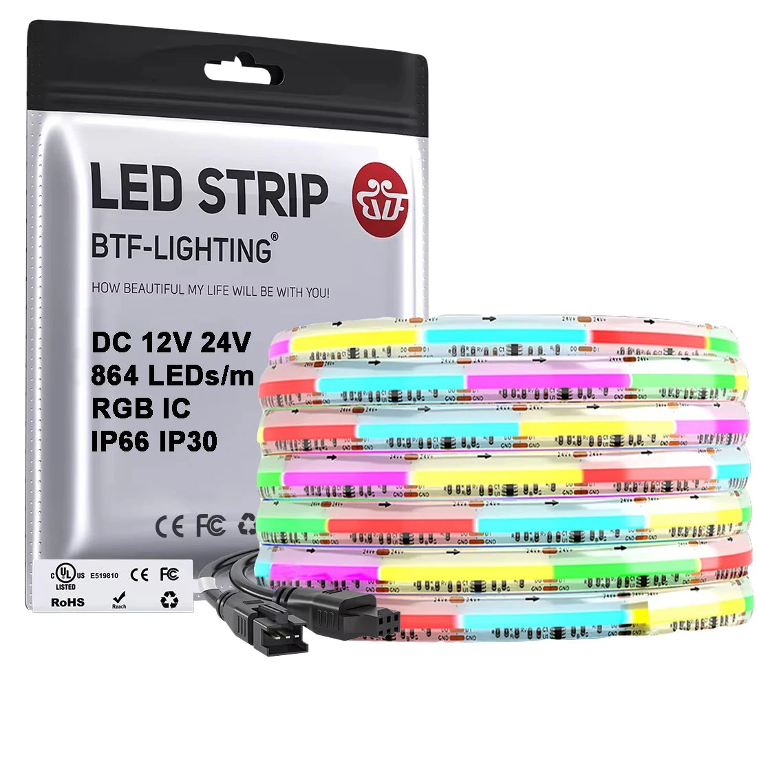 FCOB SPI RGB IC IP66 IP30 LED Strip Light WS2811 Addressable 864 LEDs Full Color DC12V WS2812B Flexible FOB 24V COB Lights
