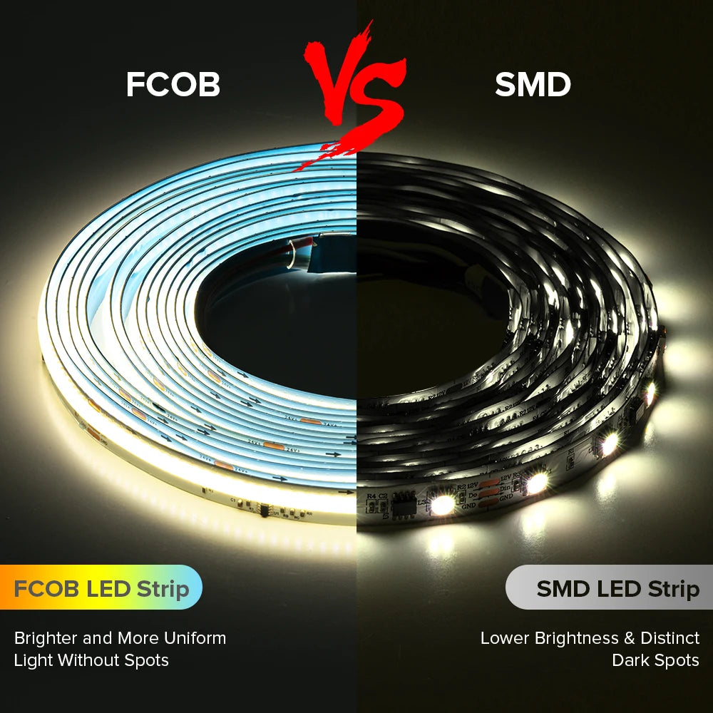 FCOB SPI DIM IC LED Light Strip Addressable 360LEDs 10mm 24V 60W High Density Flexible FOB COB Led Lights RA90 3000K 4000K 6000K