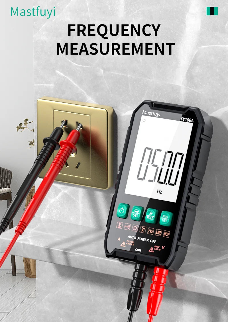 MASTFUYI Auto-Ranging Digital Multimeter High Precision 6000 Counts True RMS Tester Capacitance Ohm Hz Test Electrician Tools
