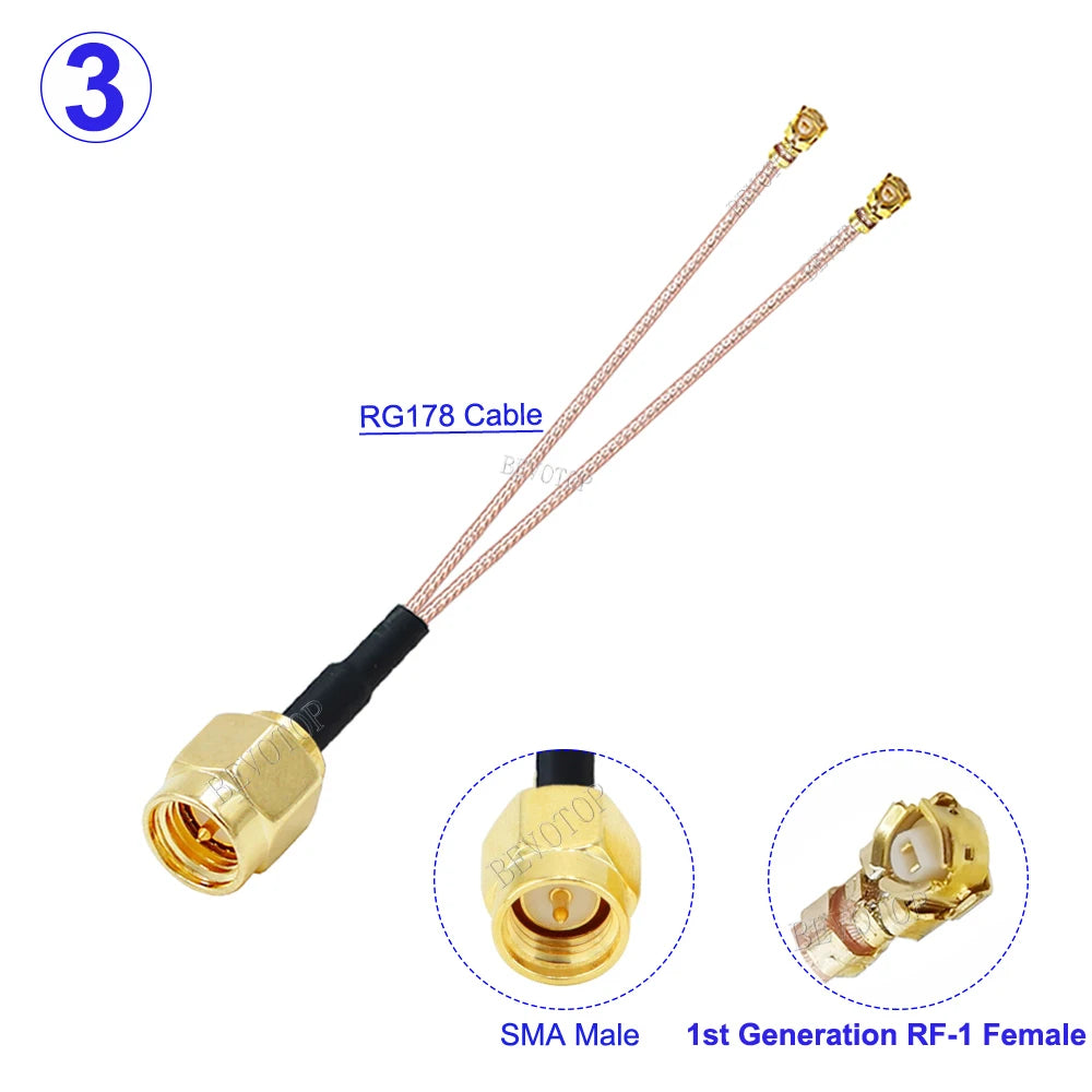 1PCS RG178 SMA Female to 2*IPX-1 Female Connector Y Splitter SMA to IPX Cable Pigtail RF Coaxial WIFI Antenna Extension Jumper