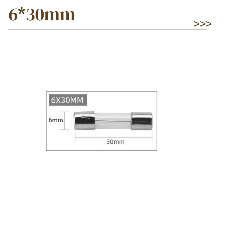 30/50/100Pcs 5*20mm 6*30mm Fast Blow Glass Tube Fuses 5x20 6x30 250V 0.1A 0.5 1 2 3A 3.15 4 5A 6 7 8 10 12 15 20 25 30A AMP Fuse
