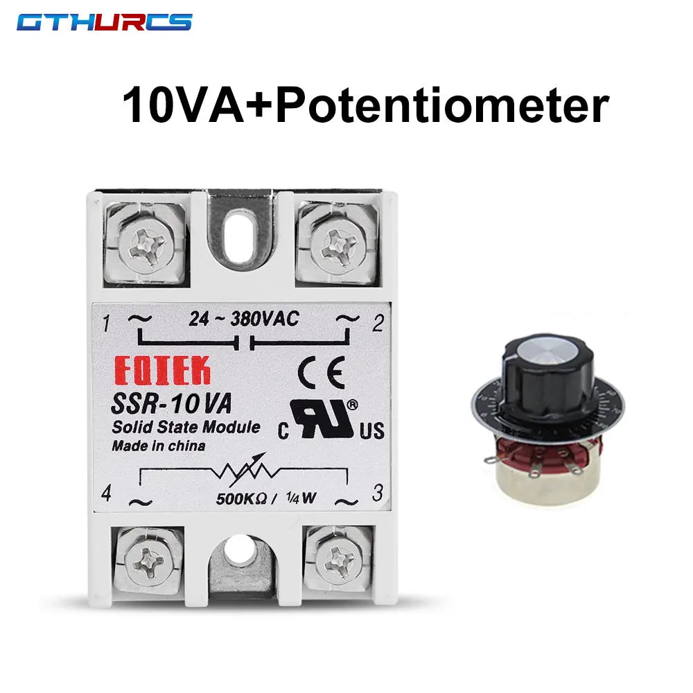 SSR 10VA 25VA 40VA  Solid State Relay Voltage Regulator 24-380V AC Output with Potentiometer 10A 25A 40A
