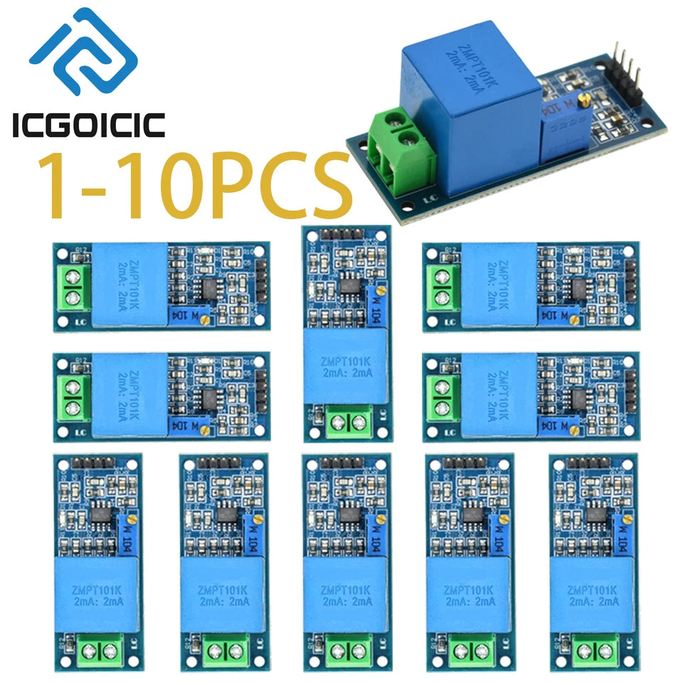 1-10PCS ZMPT101B AC Voltage Sensor Module – 0-250V Single Phase Voltage Detection for Arduino, STM32