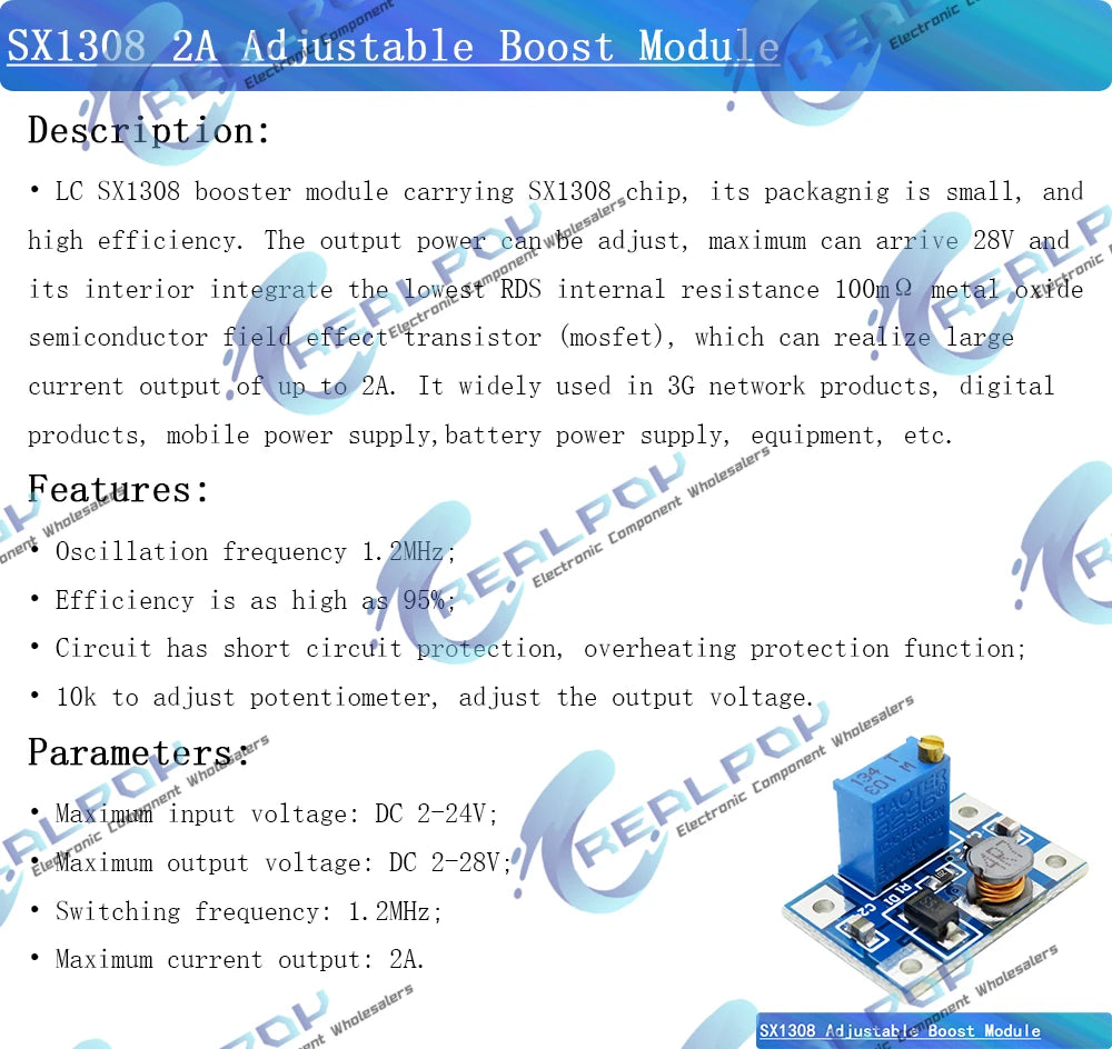 MT3608 DC-DC Adjustable Boost Module 2A Boost Plate Step Up Module Micro / Typr-C USB 2V-24V to 5V 9V 12V 28V SX1308