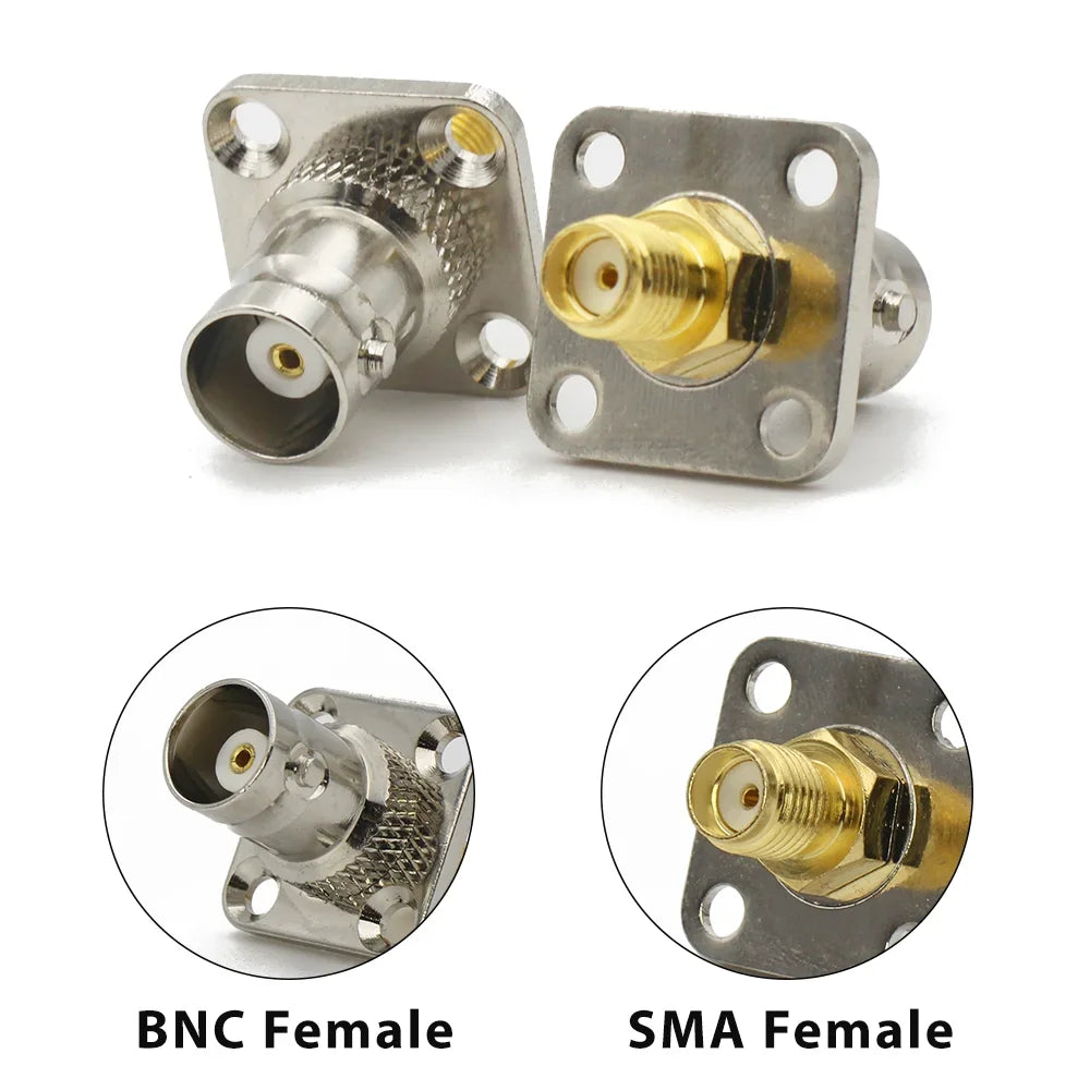 Q9 BNC Female to SMA Female Straight Connector Flange Bulkhead RF Coaxial Adapter 4 Holes Panel for WiFi Ham Radio Antenna 50ohm