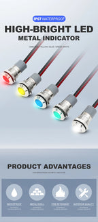 VaneAims 12mm Metal LED Indicator Light Wiring Signal Lamp Waterproof IP67 3V 6V 12V 24V 220V Red Green Yellow White Blue