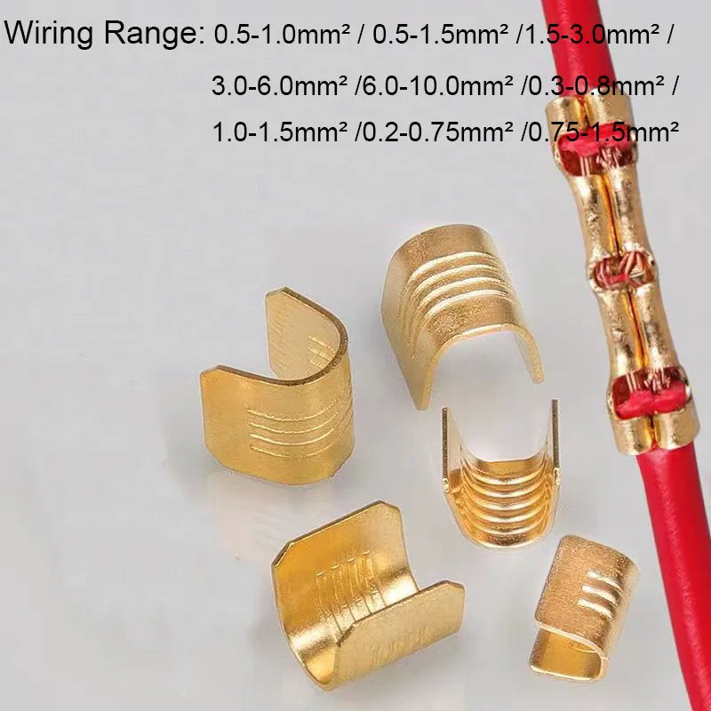 100Pcs U Shape Copper Ring Terminals Non-Insulated Car and Motorcycle Cable Wire Butt Splice Crimp Connectors Docking Terminals