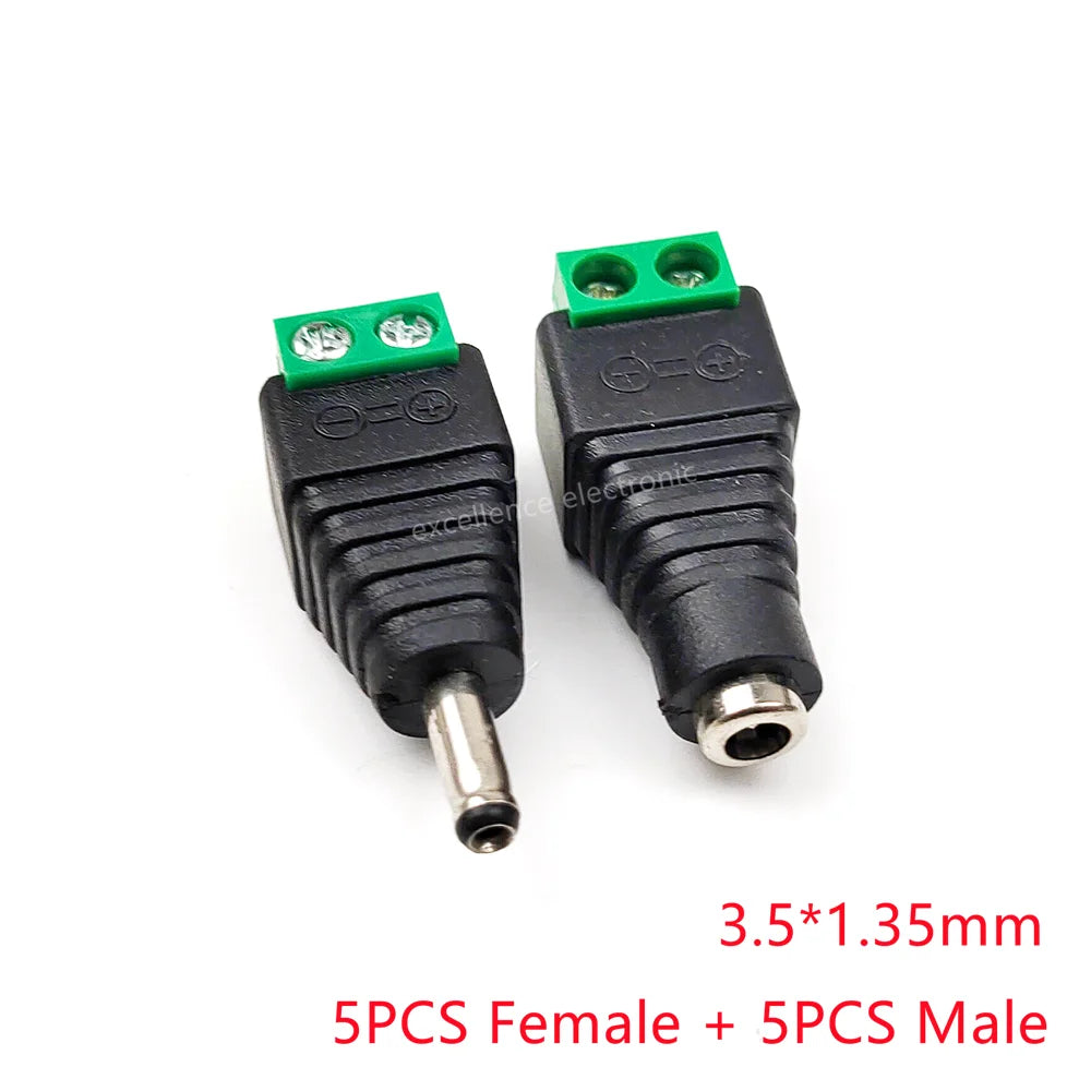 5/10Pcs Solderless DC Jack Plug Connector 3.5x1.35 5.5x2.1 5.5x2.5mm Male Female Adapter for LED Tape Surveillance Camera