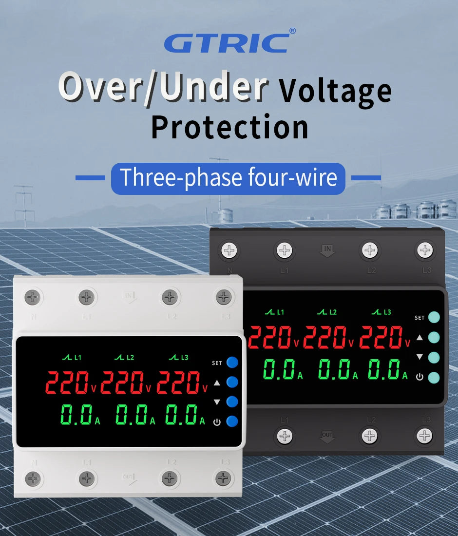 GTRIC Over Under Voltage Protection Device Three-Phase 380V AC Undervoltage Protection 63A Current and Voltage Protection Relay