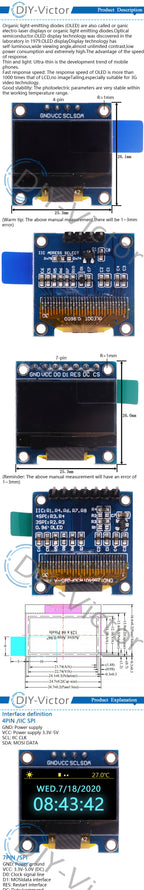0.96 inch IIC Serial 4pin 7Pin White/Blue/Yellow OLED Display Module 128X64 I2C SSD1306 LCD Screen Board for arduino oled