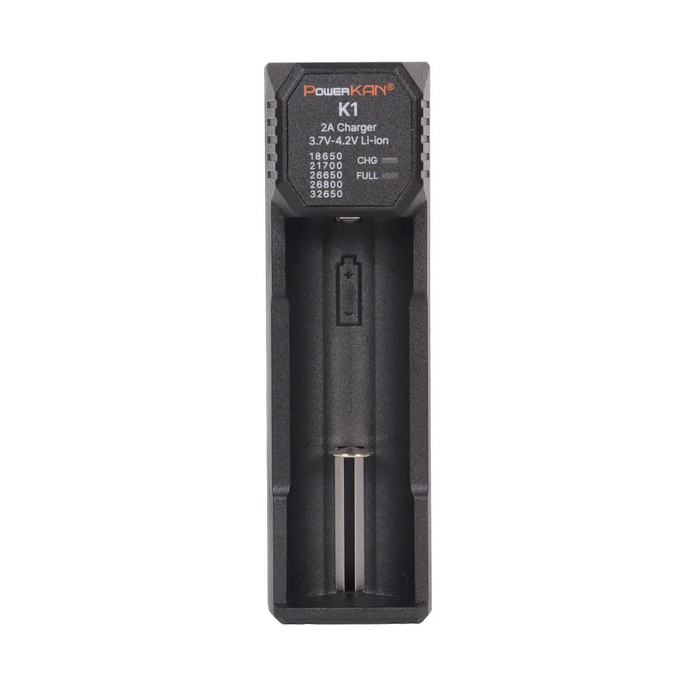 POWERKAN K1 1 Slot Smart Charger, Type-C Fast Charger for 18650 21700 26650 Li-ion Batteries