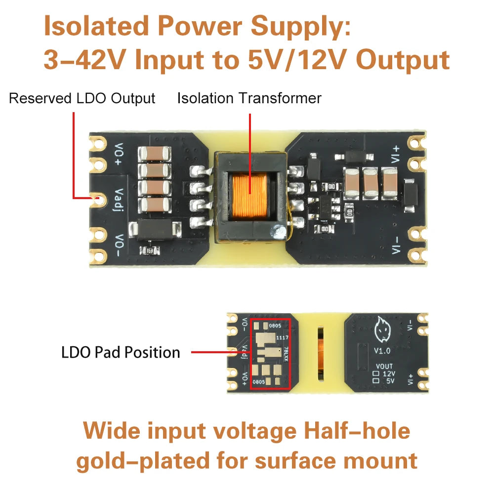 JW3510 Isolated Power Module DC-DC Buck Converter 3-42V Input to ±5V/±12V Output Boost Module Stabilizer Board Reserved for LDO