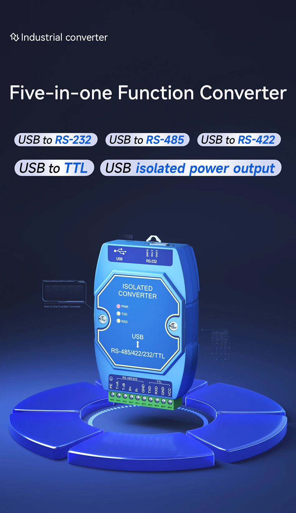 FT232RL USB To RS485 RS422 RS232 TTL Industrial Converter CDSENT E810-U15 FTDI FT232 Power Signal Isolation Type-C DC4.5~5.5V