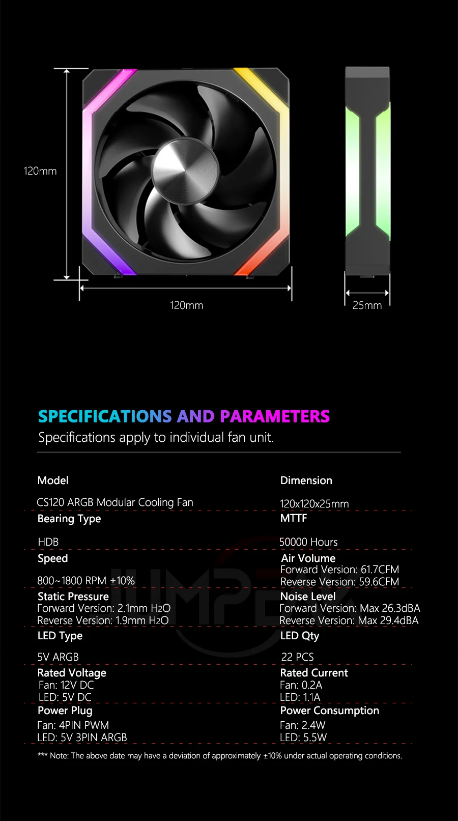 JUMPEAK CS120 ARGB Cooling Fan 360mm 240mm Modular Stackable Splicing Silent 120mm RGB Fans Kit For Gaming PC Case Water Cooler