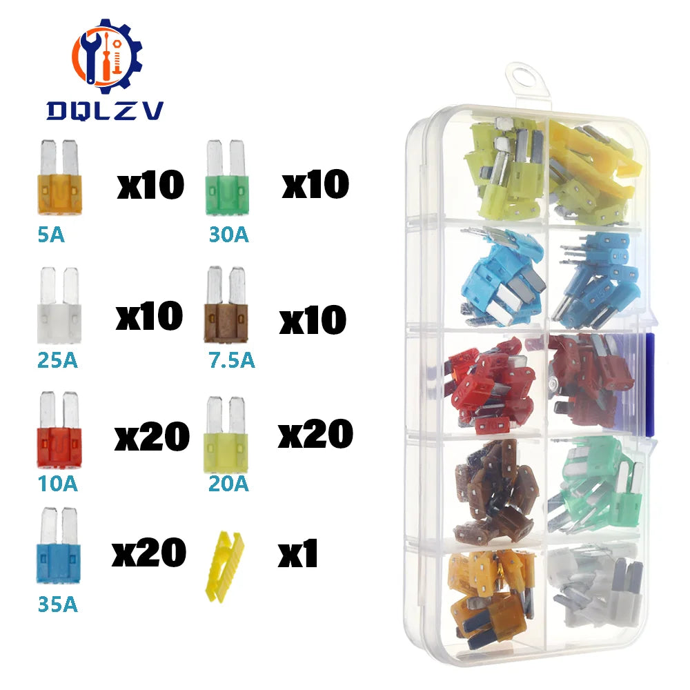 Car Fuse 5/7.5/10/15/20/25/30/35/40A Mini/Small/Medium 32V Automotive Blade Type Zinc alloy Fuse with Box Clip