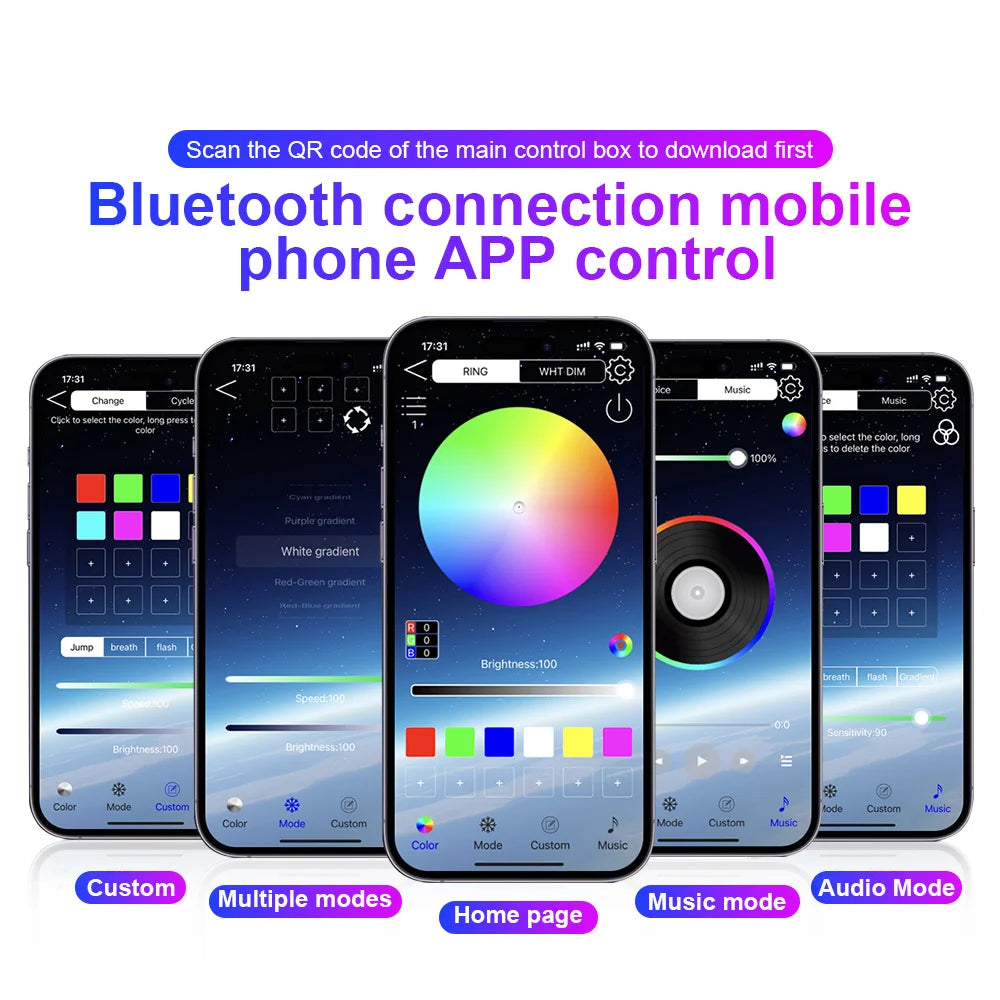6/10/14/18 in 1 Led Car Ambient Lights RGB 213 64 Color Acrylic Strips Symphony Streamer Interior Atmosphere Lamp Control By App