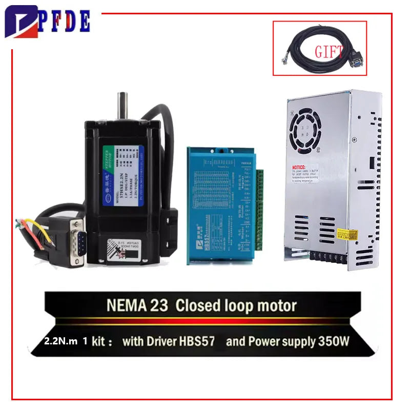 1set Nema 23 Hybird Servo Motor Set Boat Engine：Driver HBS57+57 Hybird Closed Loop 2.2N.m Stepper Motor for Engraver CNC Router