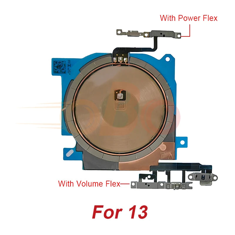 Wireless Charging Coil Sticker With Power Volume Flex Cable For iPhone 12 13 Mini 14 Pro Max Wireless Charger Panel Repair (1PC)