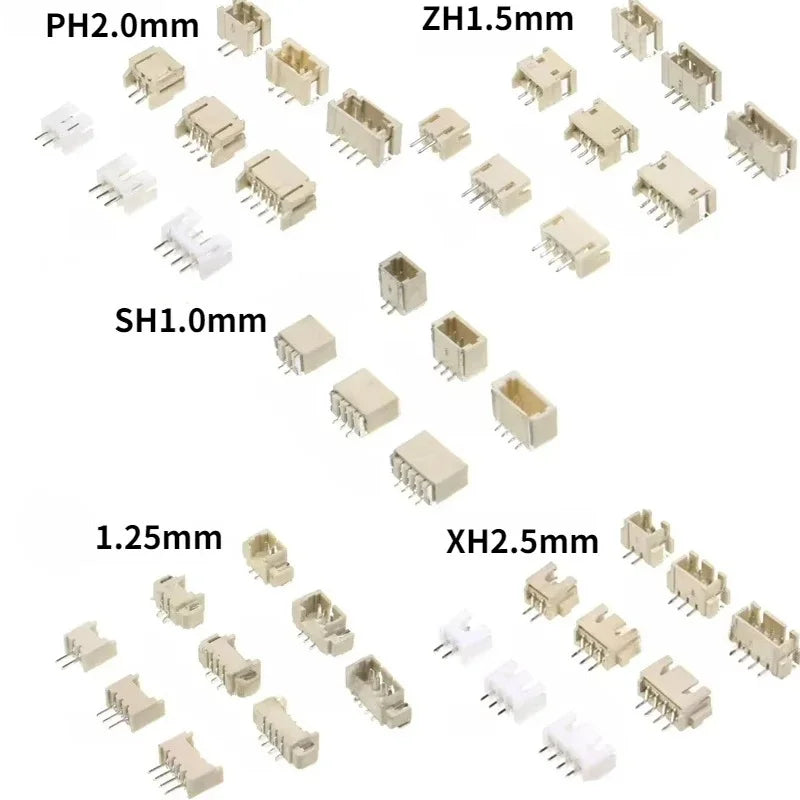 20pcs SH1.0 1.25 ZH1.5 PH2.0 XH2.54 mm Male Pin Header Socket Dip/Right Angle RA SMD SMT 2/3/4/5/6/7/8/9/10/12P Wafer