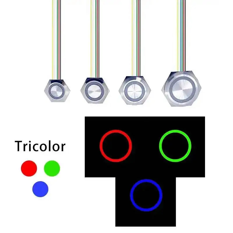19/22/25/30mm Bi/Tri Color Ultra Short Metal Push Button Switch With Wire 3-6V 12-24V 220V LED Light Momentary Reset Waterproof