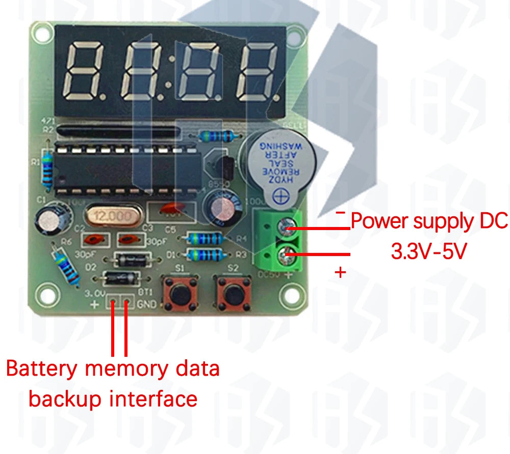 ‌AT89C2051-24PU 8051 Microcontroller LED Clock Kit – 4-Digit 7-Segment DIY Soldering Project with DS1307 RTC (I²C) | Alarm/Timer