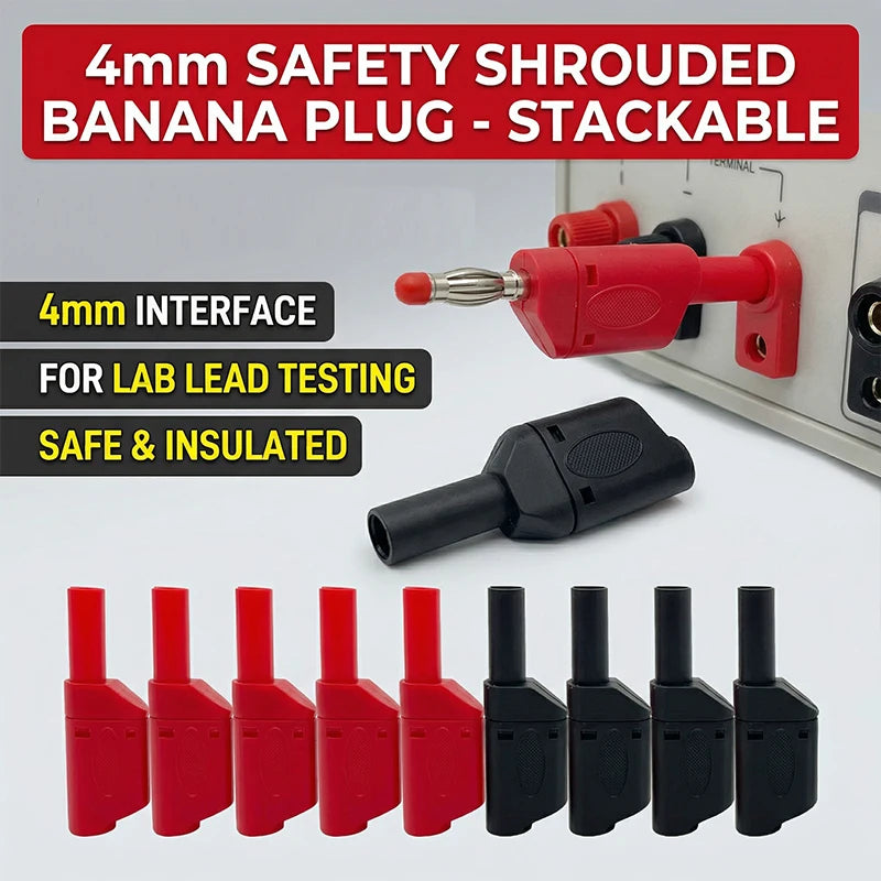 20PCS/ 4mm Male Retractable Sheath Stackable Banana Plug Shrouded Fully Insulated Safety Wire Solder Connector Black Red