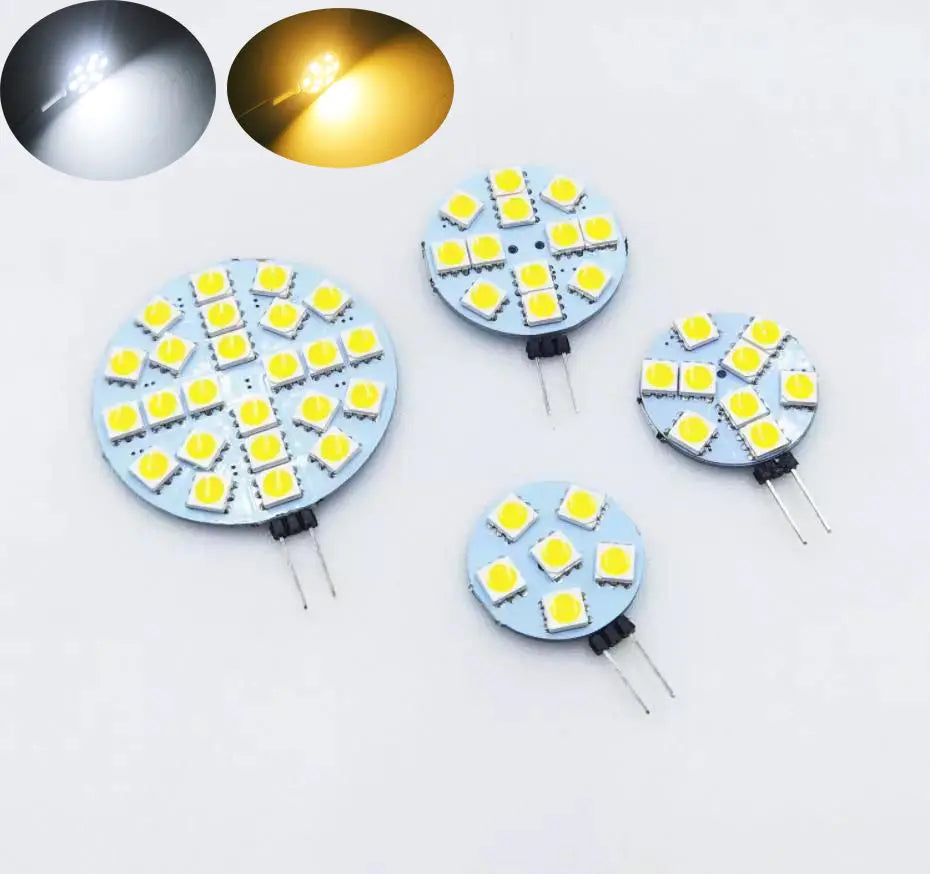 5PCS Mini G4 LED Bulbs DC 12V 5050 SMD 1.2W 2.4W 5W 120 Degree Bi-pin Cold Warm White Halogen Replacement Lamp