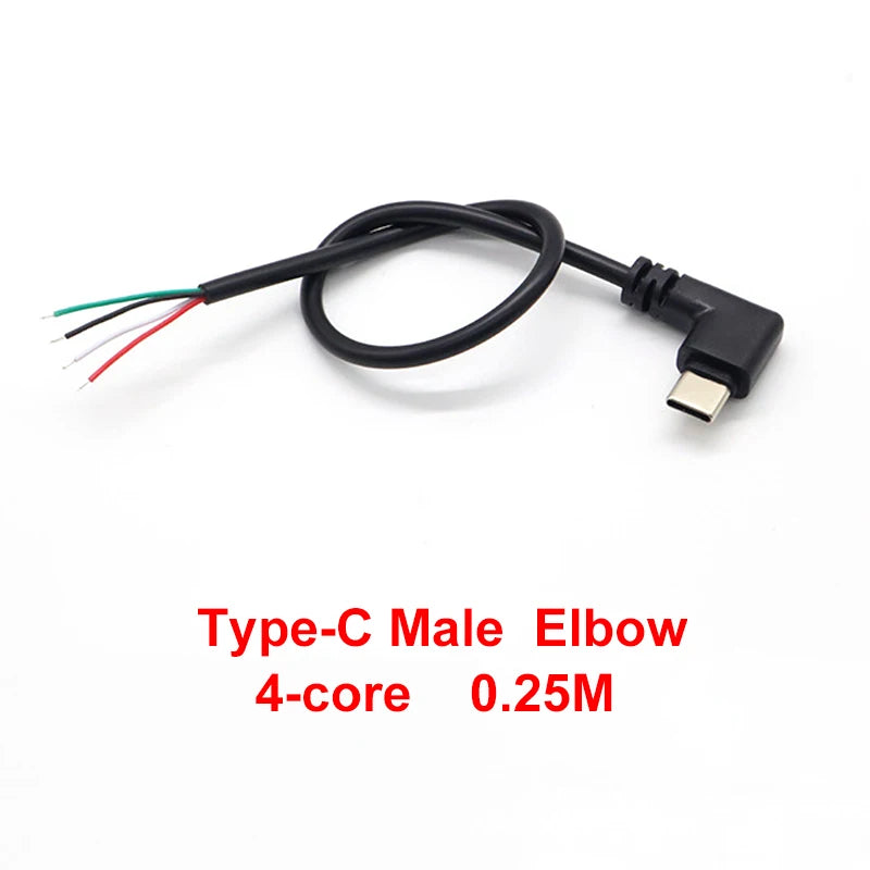 DIY Repair Welding Cable 2 Wire 4 Wires Type C USB 2.0 Elbow Head Male Female Jack 4pin/2pin Type-C Male Extension Cable 0.25M