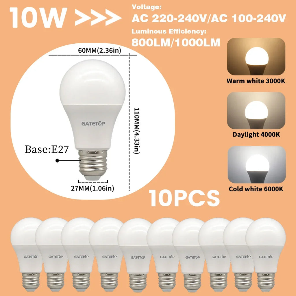 1-10Pack E27 10W LED Bulb Are Equivalent to 100W Incandescent Lamps  110V 220V Ultra-Bright 3000K 6000K For Living Room Use