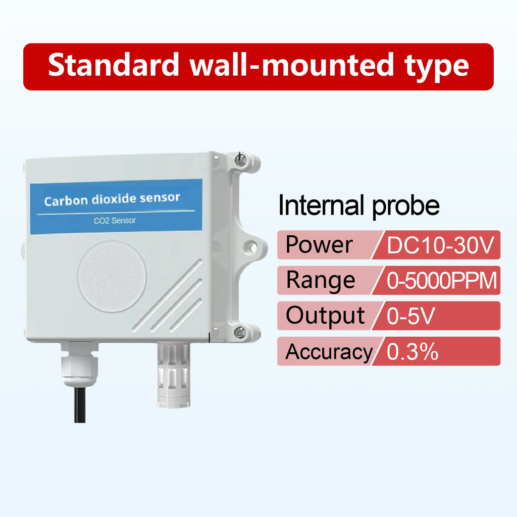 QT-10 CO2 Transmitter NDIR Carbon Dioxide Sensor RS485 4-20mA 0-5V 0-10V 10-30VDC IP65 for Greenhouse HVAC Factory