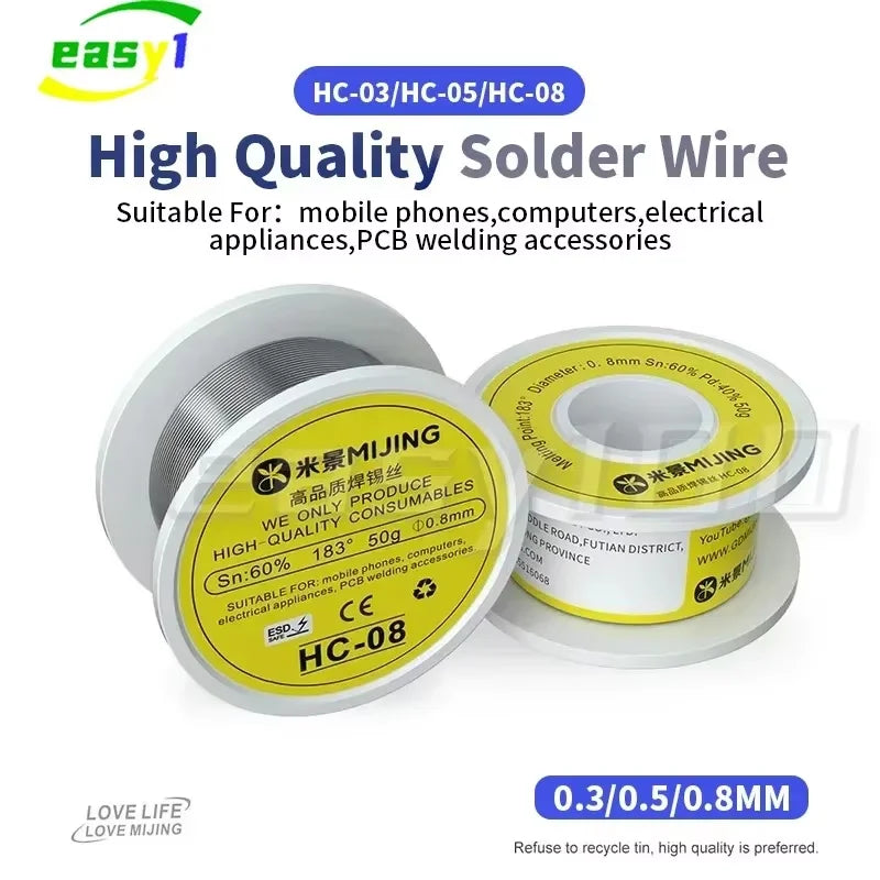 MIJING HC-03 HC-05 HC-08 Solder Wire 0.3/0.5/0.8mm High Purity Low Impedance Soldering Wire for Phone PCB Repair