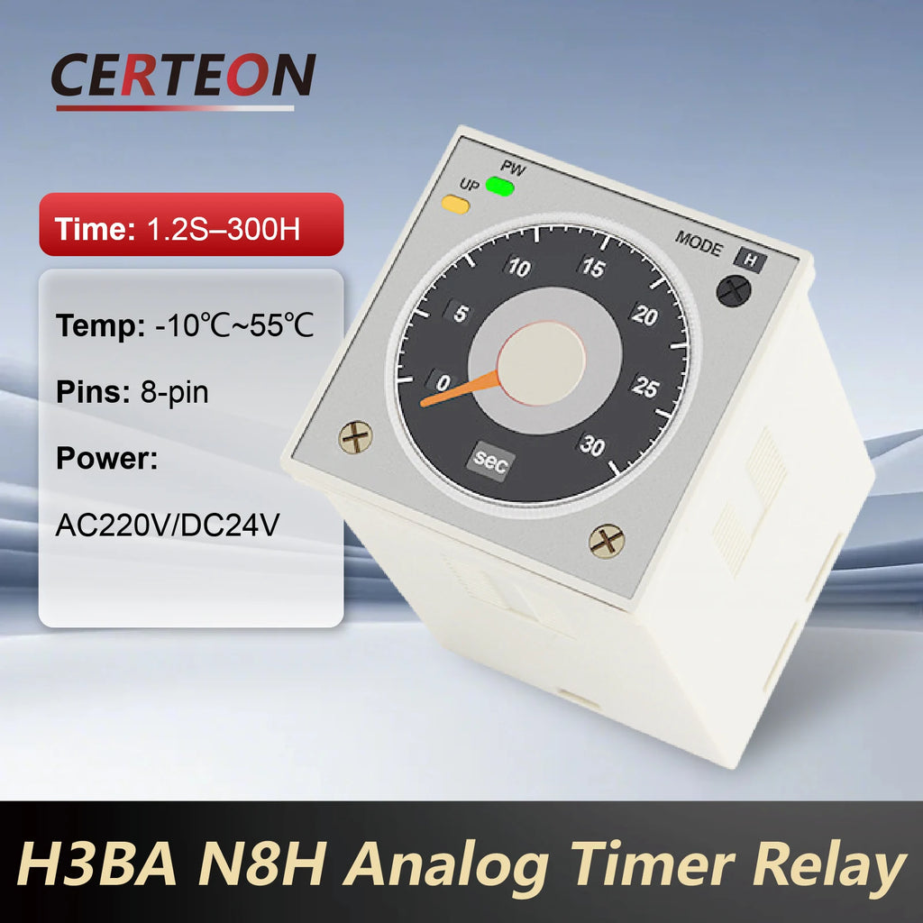H3BA-N8H Industrial Timer Relay Solid State Time Delay Relay 1.2s‑300h AC 220V DC 24V Adjustable Analog Panel Mount Timer