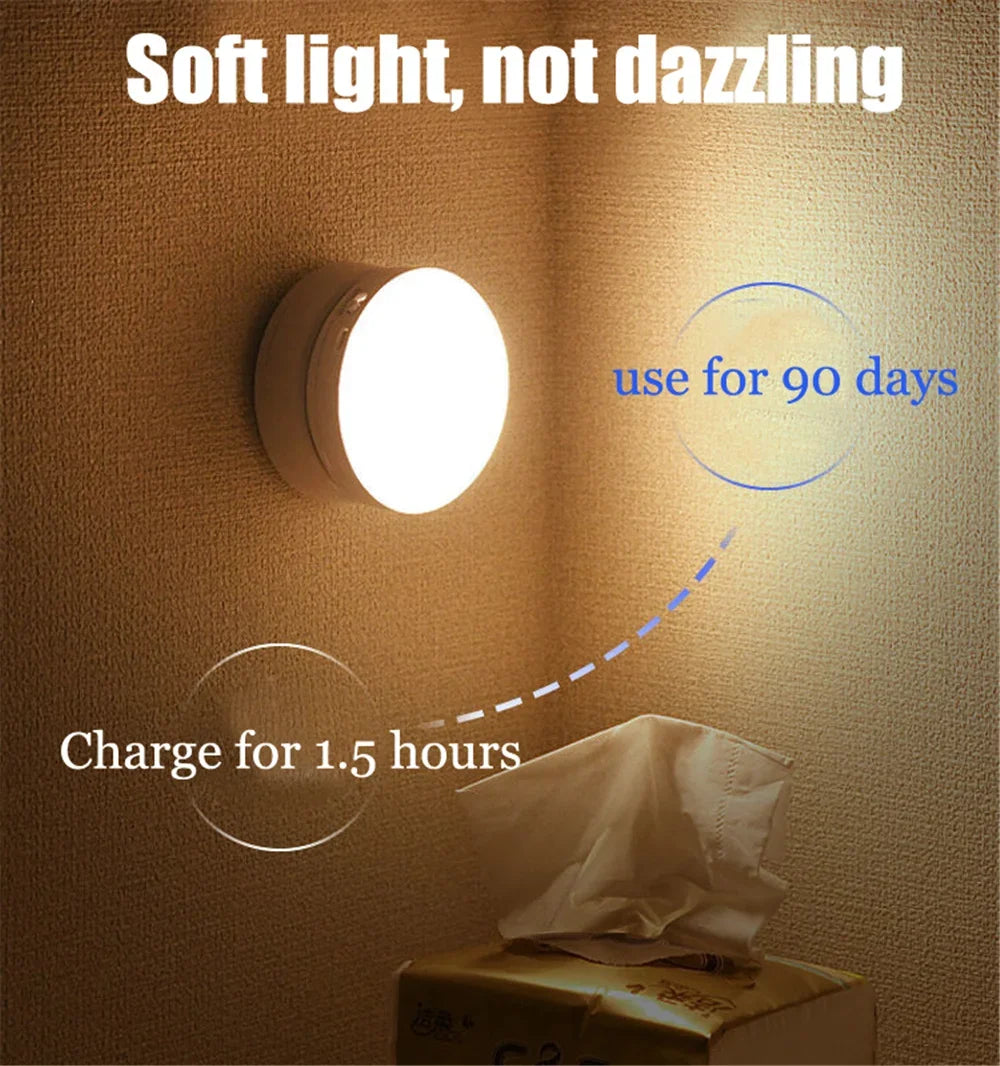 Night Light USB Motion Sensor Charging Round Energy-saving LED Lamp Bedroom Light Corridor Home Bathroom Wall Lights Night Light