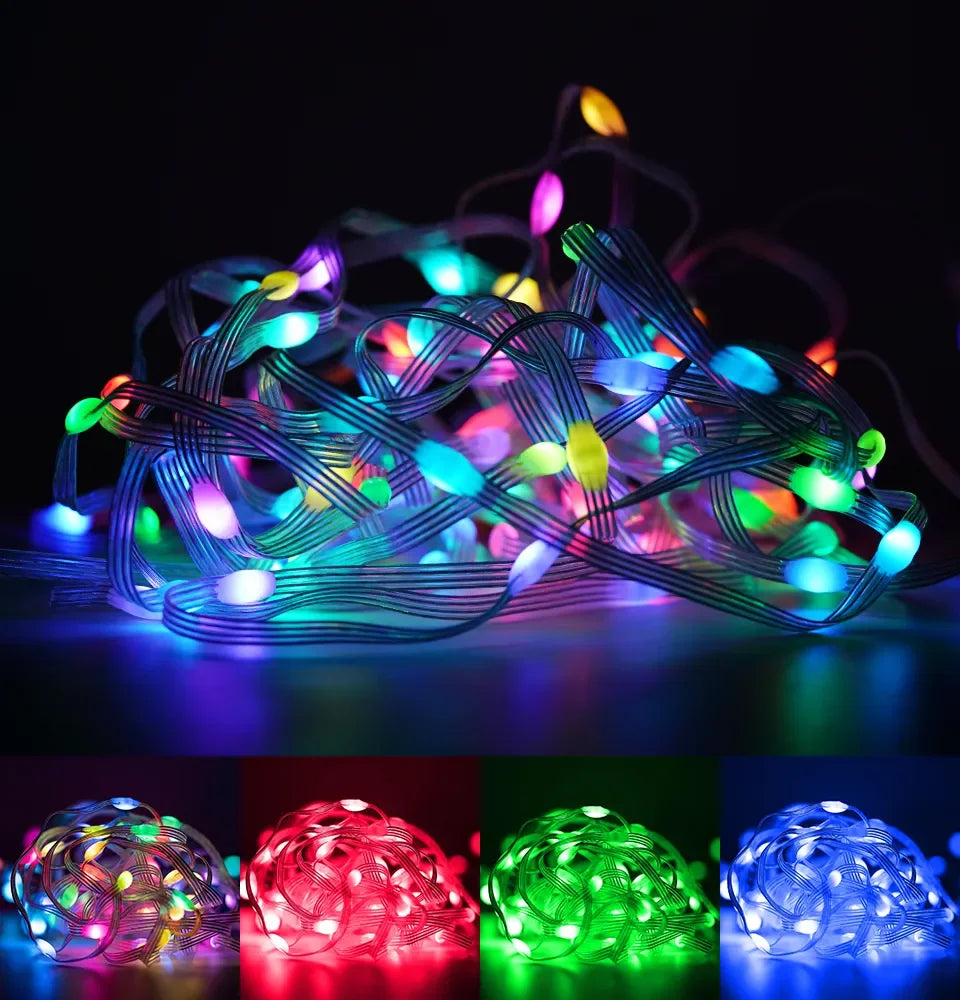 DC24V 1000ct SK6812/WS2811 LED Pebble String Light RGB Addressable Full Color Clear Wire IP65 3D 360 Degree Light-emitting