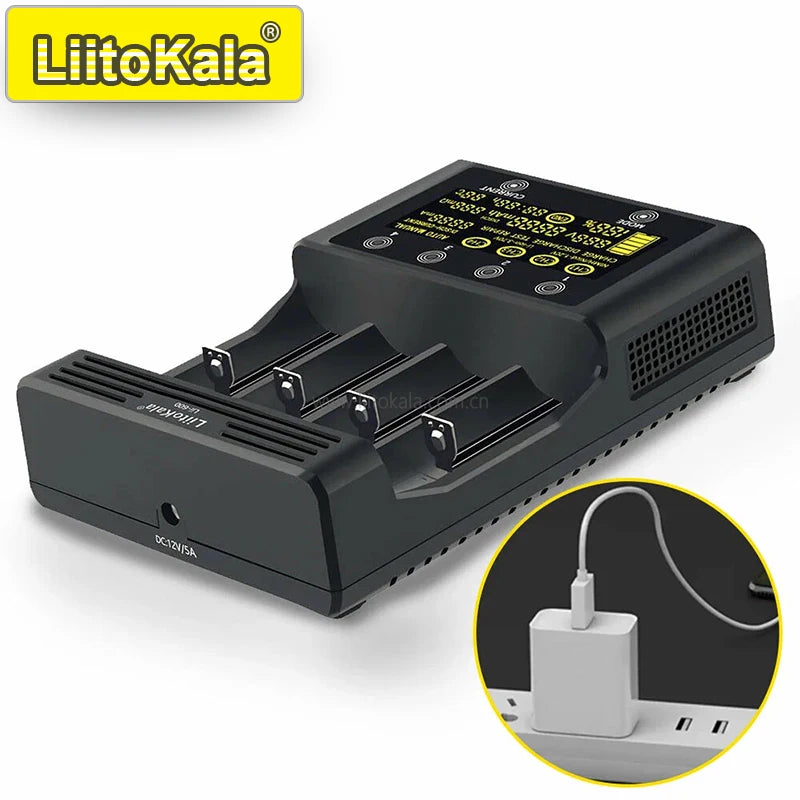 LiitoKala Lii-600 4 Bay LCD Smart Charger 3A Fast Charging 18650 21700 26650 26700 Li-ion NiMH AA AAA C Capacity Tester
