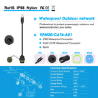1PC RJ45 8p8c Waterproof Connector, RJ45 Male to Female, Panel Mount Type, Zinc Alloy Body+PA66 Plastic+Copper Contact 250mm