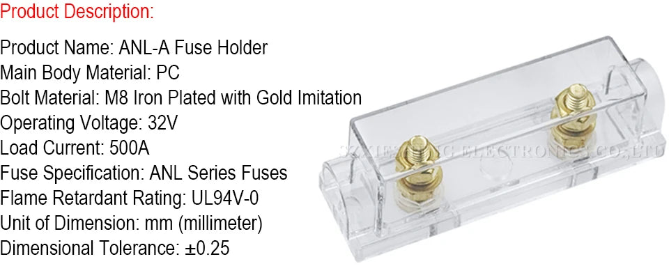 1Set ANL Automotive Fuse Holder Fusible Link With ANL Flat Type Bolt-on Blade Fuse 30A 40A 50A 60A 70A 80A 100A 120A 150A-500A