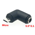 1pc DC 5V 5.5 X 2.1 mm Female Jack to Type-C Micro Mini USB Male Plug 90 Degrees DC Power Connector Adapter Plug