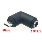 1pc DC 5V 5.5 X 2.1 mm Female Jack to Type-C Micro Mini USB Male Plug 90 Degrees DC Power Connector Adapter Plug
