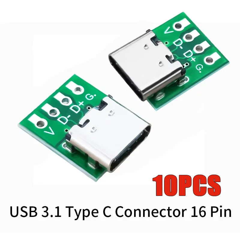 10Pcs 16 Pin Test PCB Board TYPE C USB 3.1 Type C Connector  Plate Adapter Socket For Data Line Wire Cable Transfer