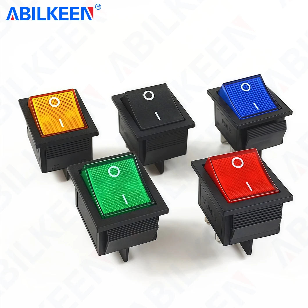 50PCS/Lot ABILKEEN KCD2-201N Rocker Toggle Switch 30A/15A 250VAC ON-OFF Mini Toggle Switch with LED Light 4Pin Terminal