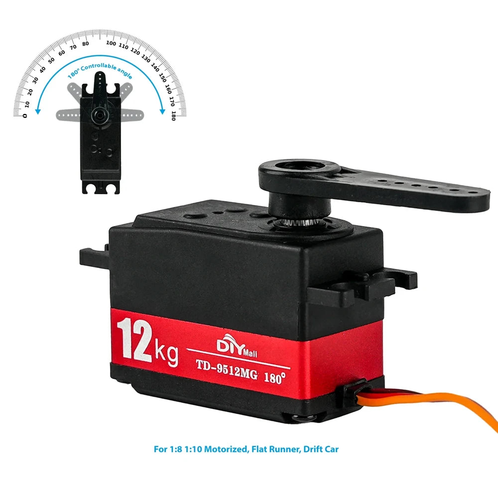 12kg Short Body Low Profile Digital Servo Metal Gear 180° 270° 360° for Arduino RC Car Drift 1:10 1:12 Fix-wing Robot Arm