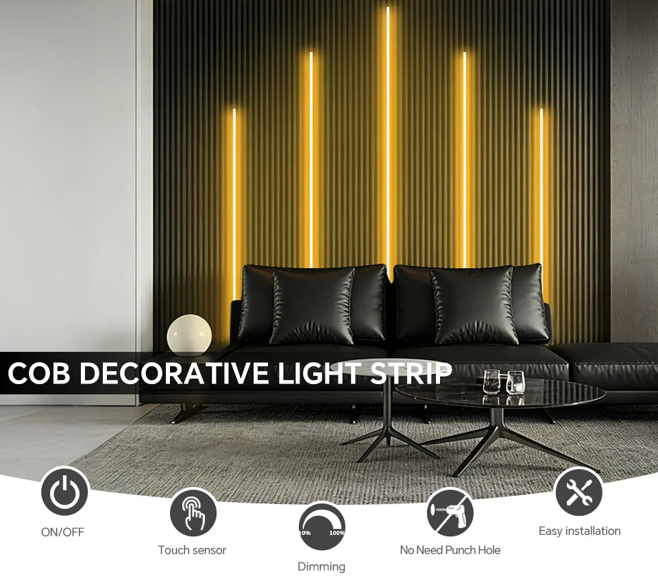 12V Acoustic Wall Panel Decor Lamp More Covert Dimmable Black PCB COB Light Strip With Touch Swtich,For TV Cabinet Backlight