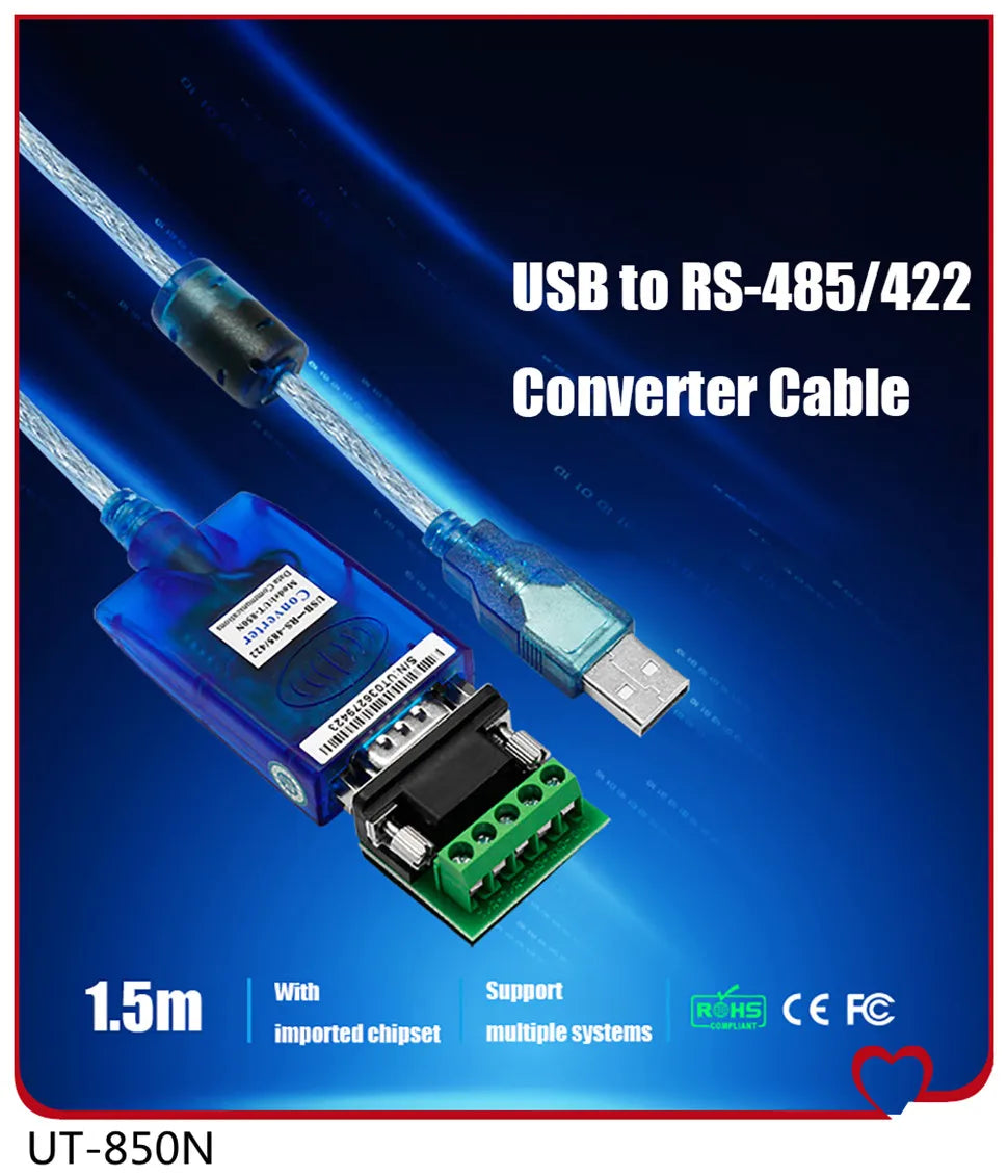 UOTEK 1.5m 3m USB to RS-422 RS-485 Converter RS422 RS485 USB2.0 Cable DB9 Adapter Transparent with Chipset Magnetic Ring UT-890A